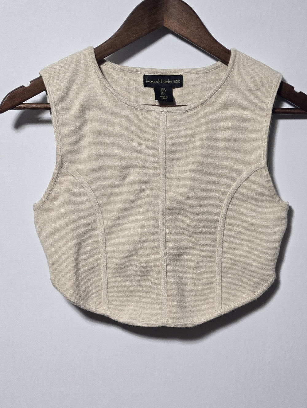 House of Harlow 1960 Cream Knit Corset Crop Top Size Small Neutral Minimalist